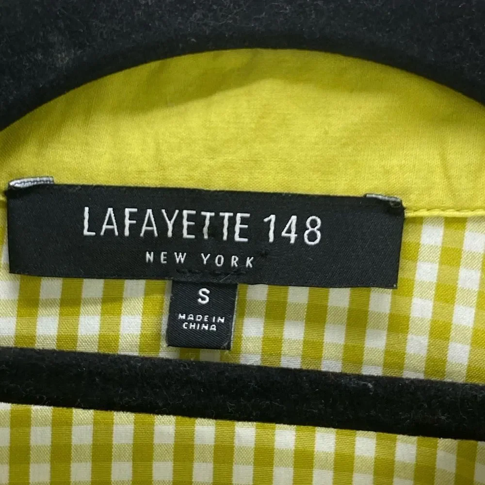 Lafayette 148 Wm’s Sz Sm Green Checkered 3/4 Sleeve Turn Cuff Button Down Shirt - Picture 4 of 4
